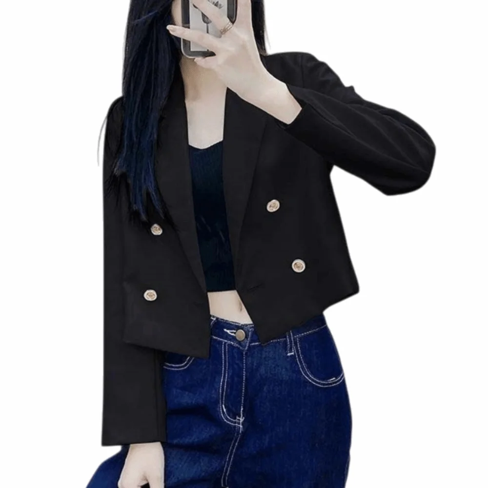 

Classic Casual Korean Suit Jacket Loose Buttoned Blazer Suit Coat Women Long Sleeve College Clothes Short Office Blazer Office