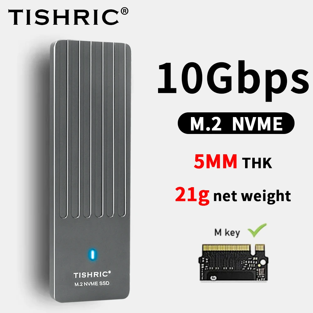 

TISHRIC Ультратонкий портативный корпус NVMe толщиной 5 мм с молниезащитой 10 Гбит/с через интерфейс Type-C