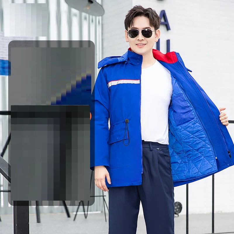 Winter Arbeitskleidung Tankstelle Antistatische Baumwolle Gepolsterte Uniformen Dicke Warme Lange Overall Thermoarbeiter Anzug Jacke Mantel 4xl