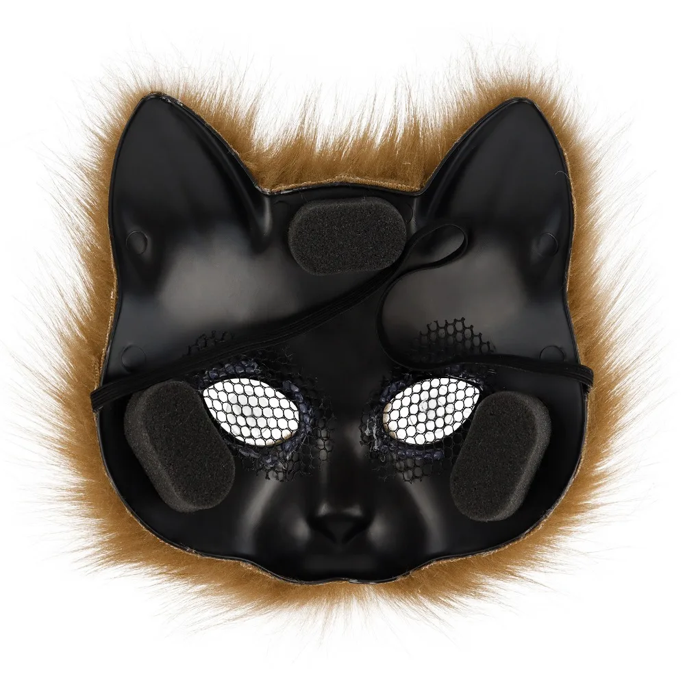 Medieval Viking Plush Animal Fox Wolf Mask Plush Cat Half Face Masks Halloween Party Cosplay Costumes Props Accessories 3