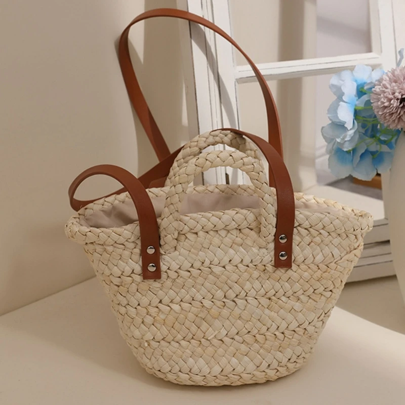 Bolsa de palha feminina com tudo combinando, bolsa de ombro para senhora, bolsa de compras casual, bolsa de compras, bolsa de praia de verão