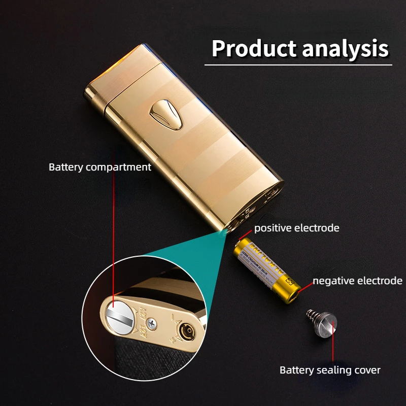 Newest Slim Double-plated Stripe Electronic Induction Lighter Metal Windproof Straight-through Inflatable Gift Cigarette Lighter