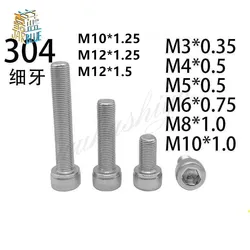 M6 M8 M10 M12 Pitch 0.75 1 1.25 1.5mm 304 Stainless Steel A2-70 Fine Thread Hexgonal Hex Socket Round Head Screw Allen Bolt