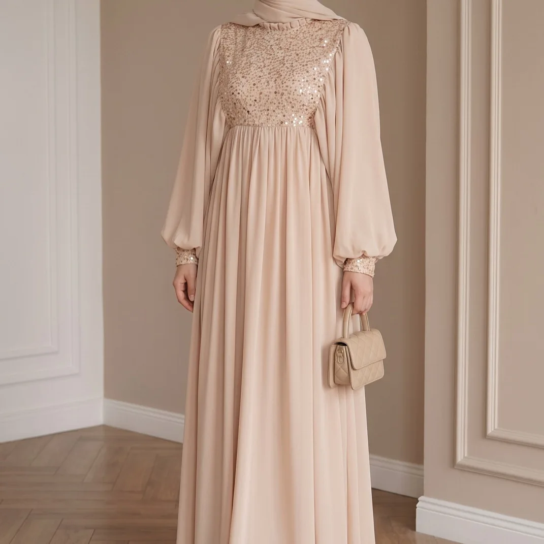Dress Women Eid Muslim Party Dresses Sequins Abaya Jalabiya Evening Gown Kaftan Islam Long Robe Ramadan Morocco Dubai Vestidos