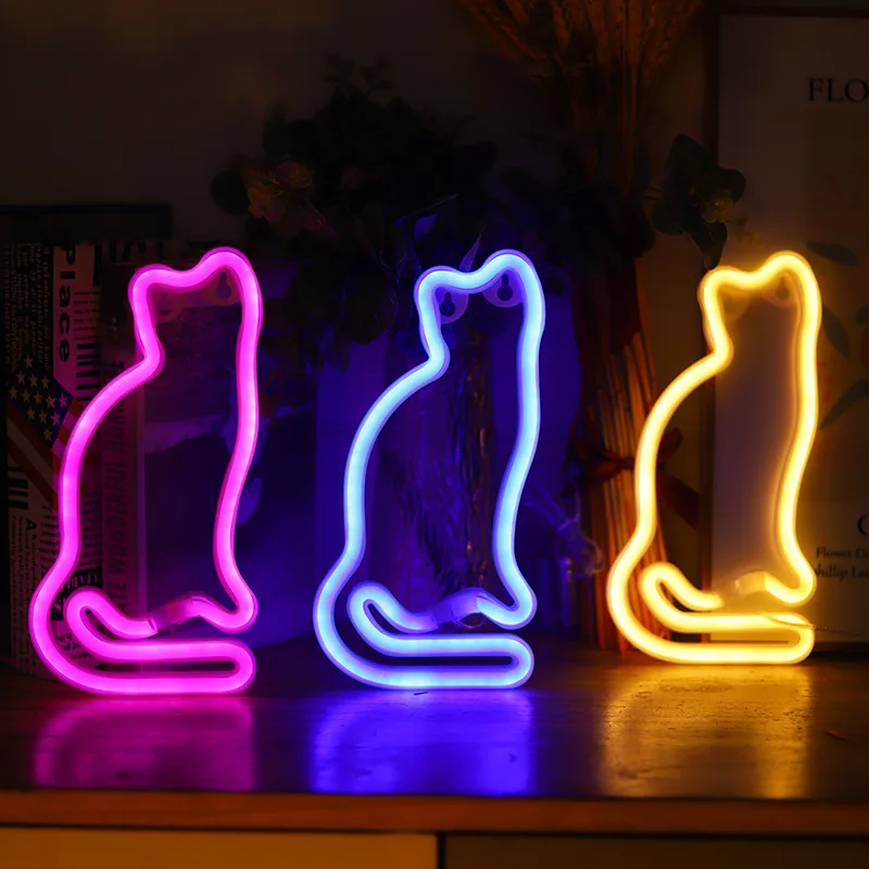 Cat Neon Sign Light LED Animal Figure Modeing Lamp Decoration Ornaments Table Lamp Christmas Room Pet Shop Party Holiday Gift