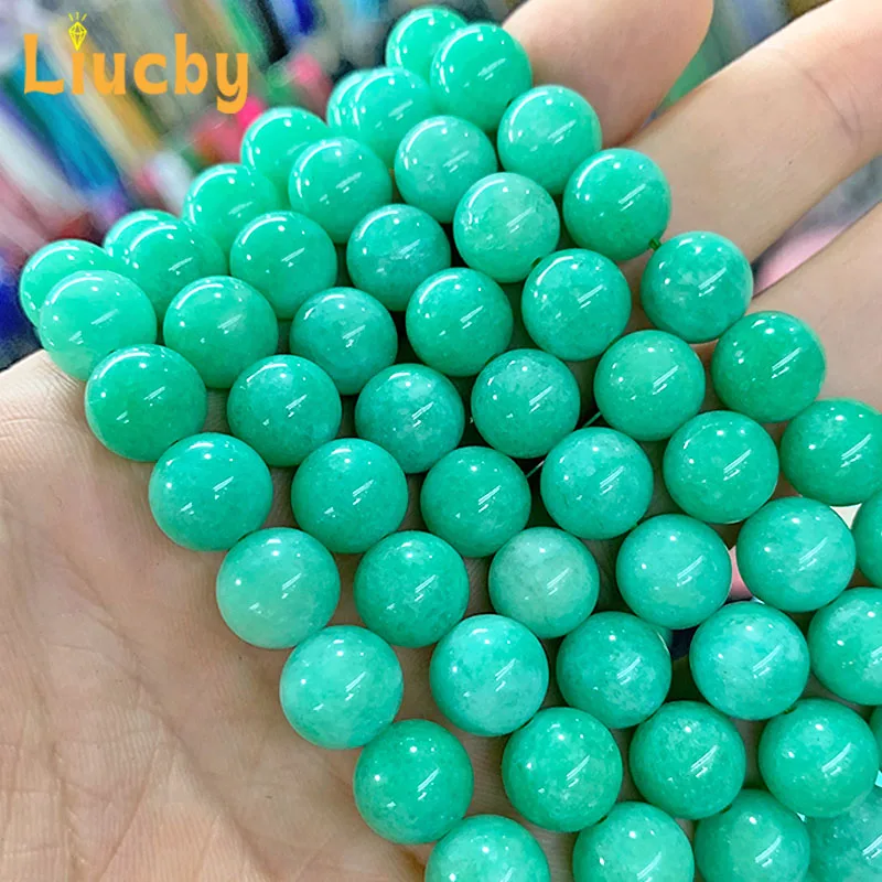 حجر سيدوني أخضر فاتح صيني طبيعي ، حبات مستديرة لصنع المجوهرات ، أساور ساحرة تصنعها بنفسك ، 15 في ستراند ، 4 ، 6 ، 8 ، 10 ، 12
