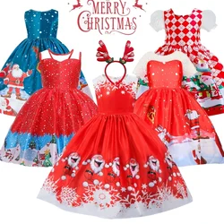 2024 Christmas Girls Party Dress Cute Santa Claus Snowman Girls Princess Cosplay Dress For 4-10 Years Carnival Costume Clothing