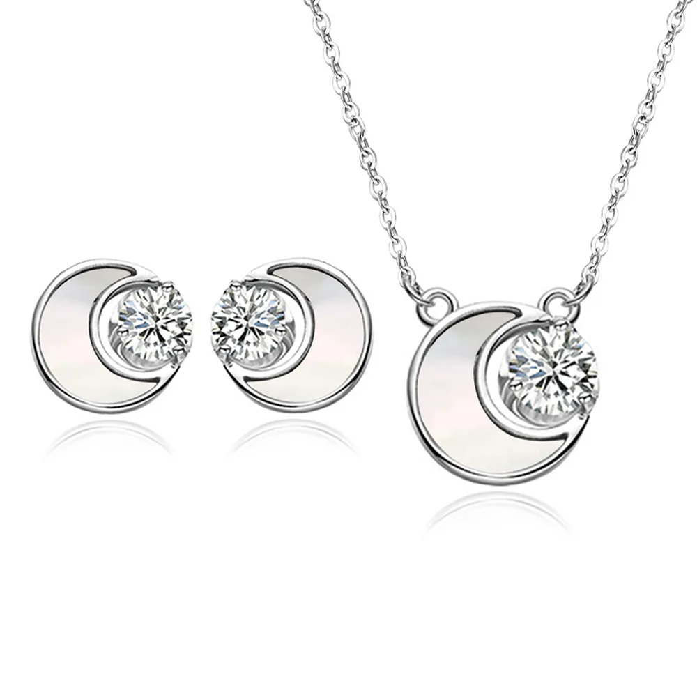 925 Sterling Silver Love Shape Necklace Ring & Ear Stud Set