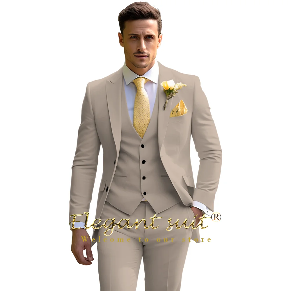 

Men's wedding groom suit 3 piece suit (jacket, vest and trousers) custom made slim fit elegant dinner notch lapel formal wear