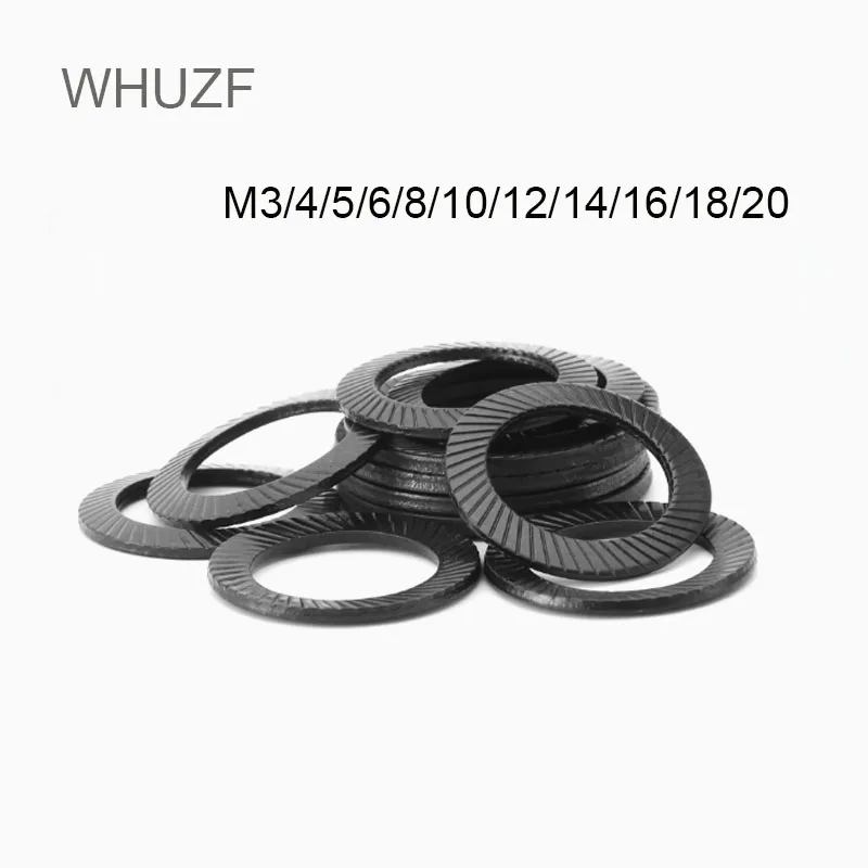 WHUZF Double Ridges Teeth Safety Locking Washers M3 M4 M5 M6 M8 M10 M12 M14 M16-M20 Black Carbon Steel Spacer Anti Skid Gasket