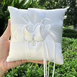 1PC White Bud Wedding Bridal Ring Pillow Wedding Supplies Square Bow Ring Pillow