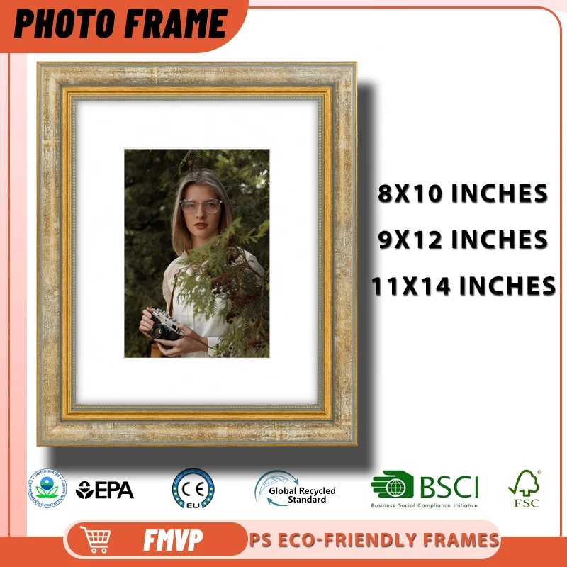 

Modern 9x12 Metallic Gold Frame For Minimalist Portrait Gallery Quality Frame
