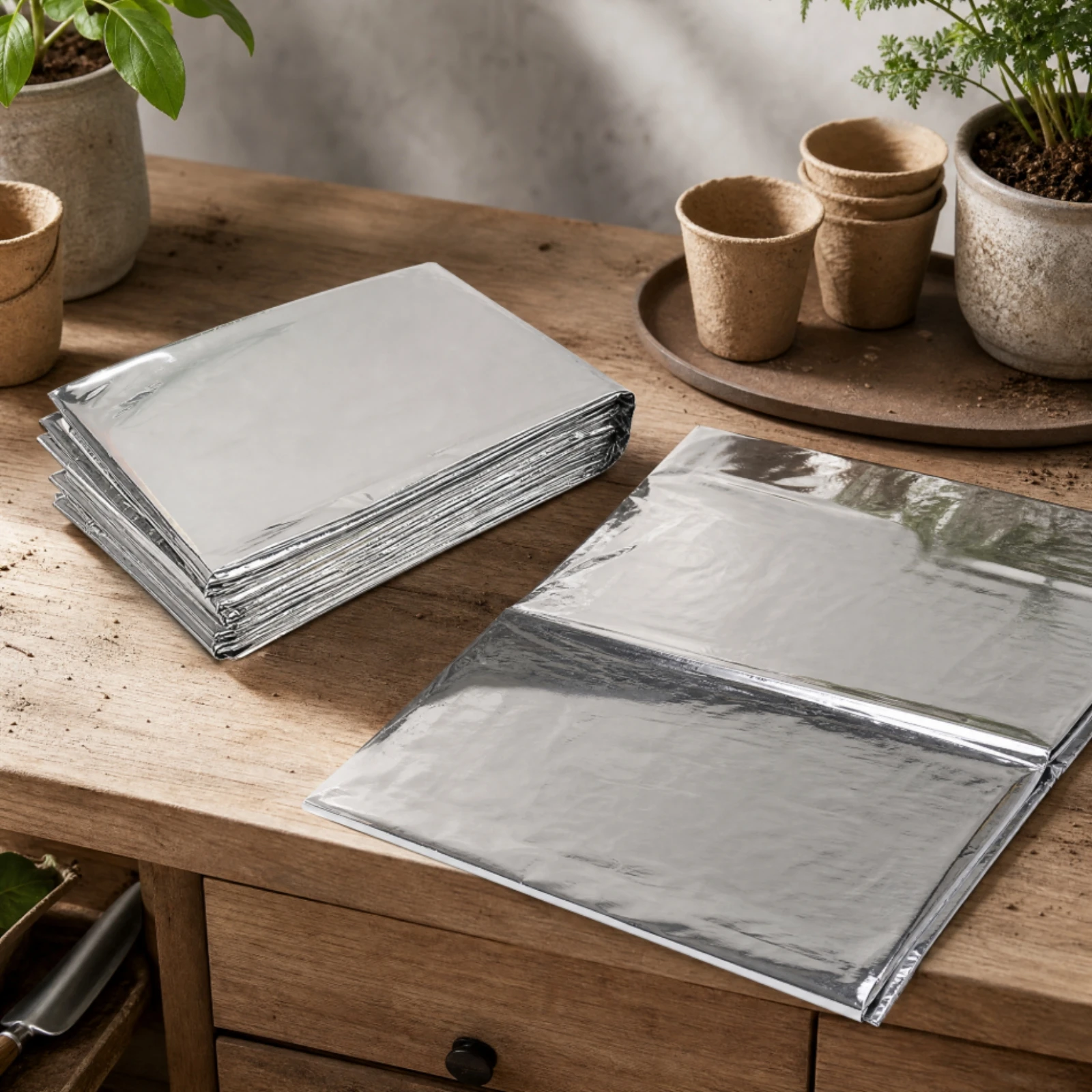 8 Pieces Double-Sided Silver Reflective Plant Film Easy to Install Garden Reflective Film Sheeting Cuttable Lightweight