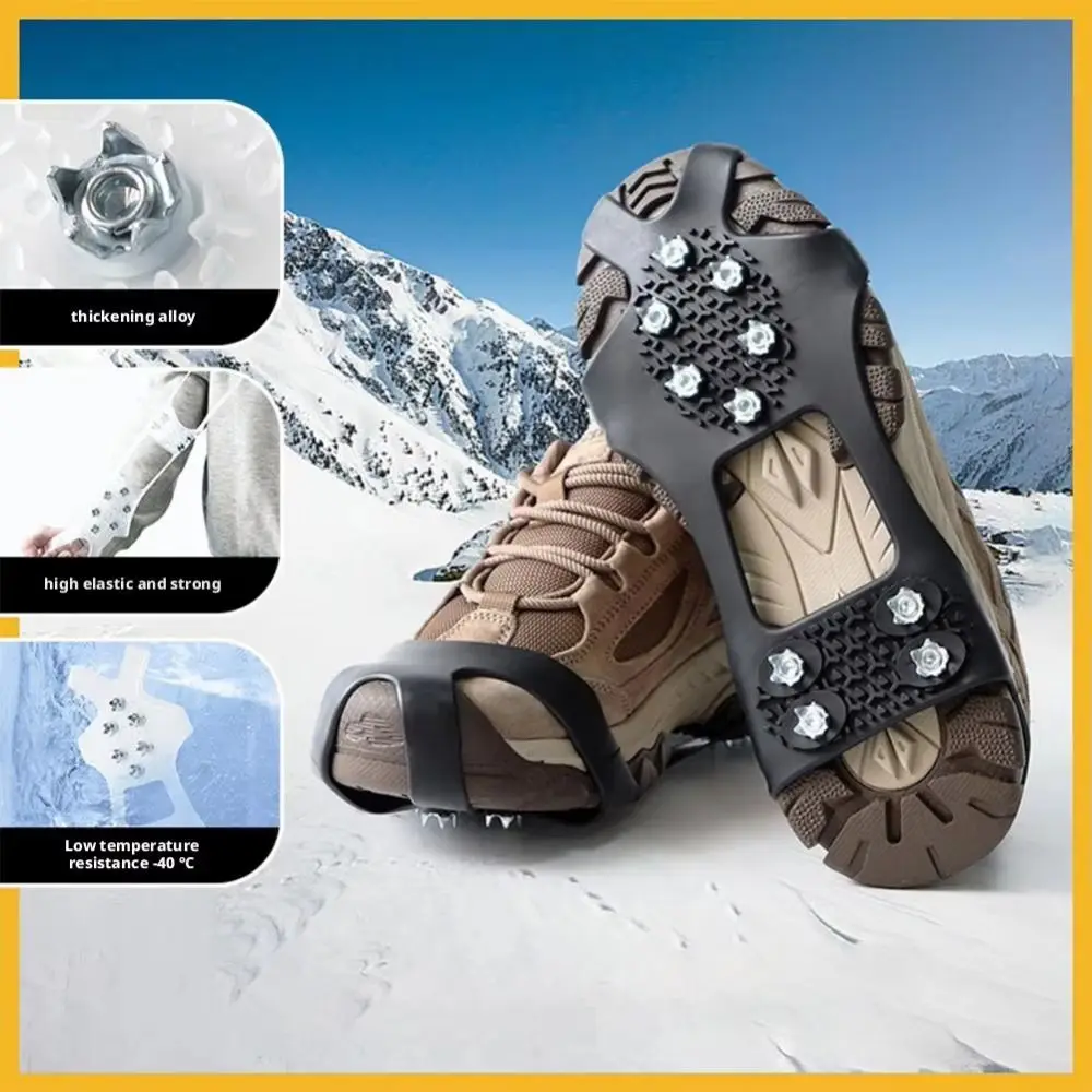 10 Studs Shoes Spikes Cover Anti-Skid Flexible 10 Teeth Steel Ice Gripper Ice Gripper Stretchable Snow Crampon Cleats Climbing