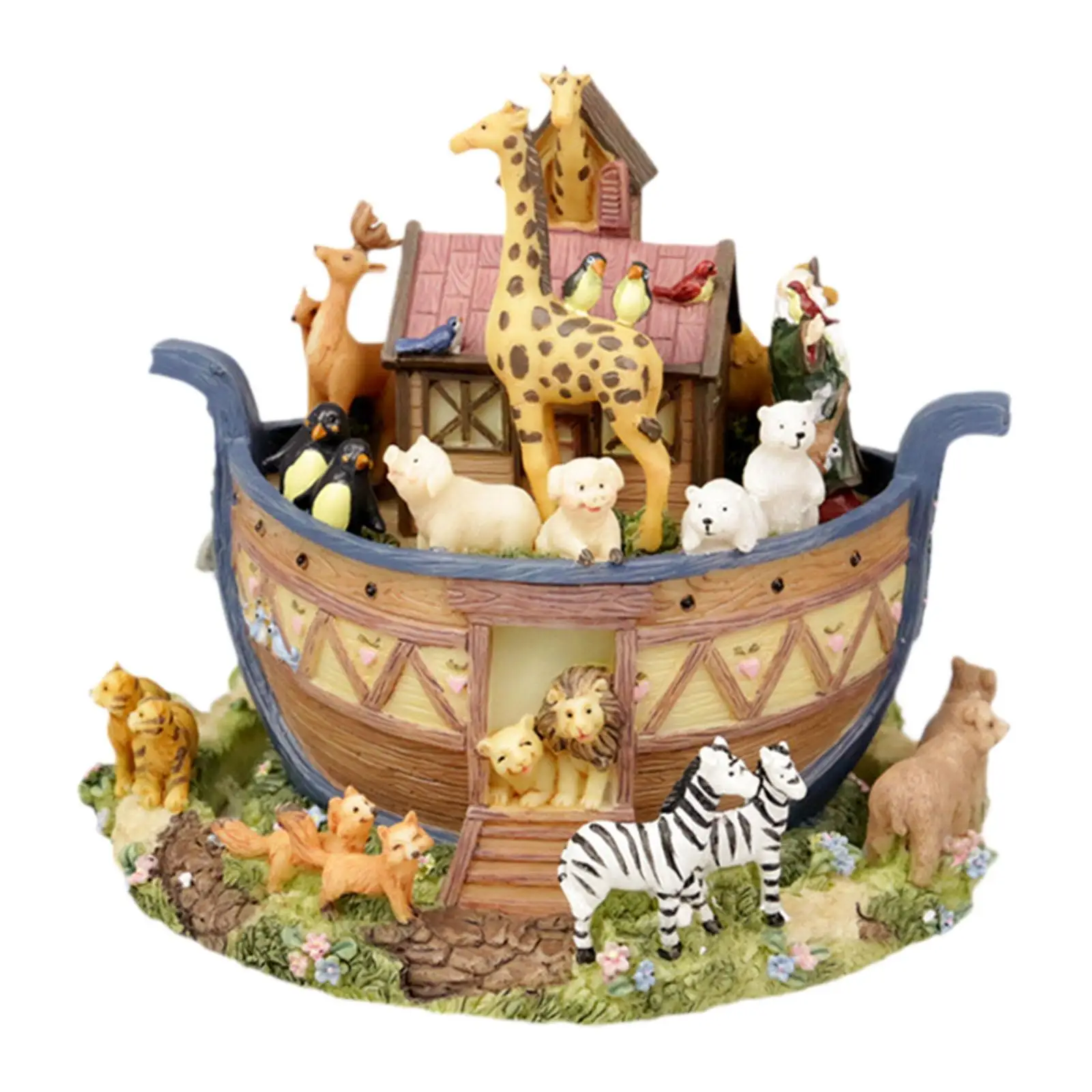 

Noah's Ark Animal Figurine Music Box with Mechanical Decorative Table