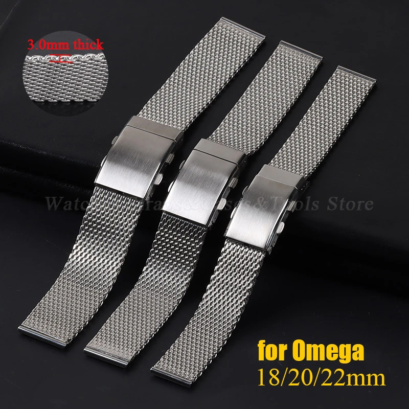 Luxury Stainless Steel Strap 1.0mm Mesh Milanese Watchband for Omega for IWC Belt 18/20mm 22mm 316L Adjustable Buckle Men Bands