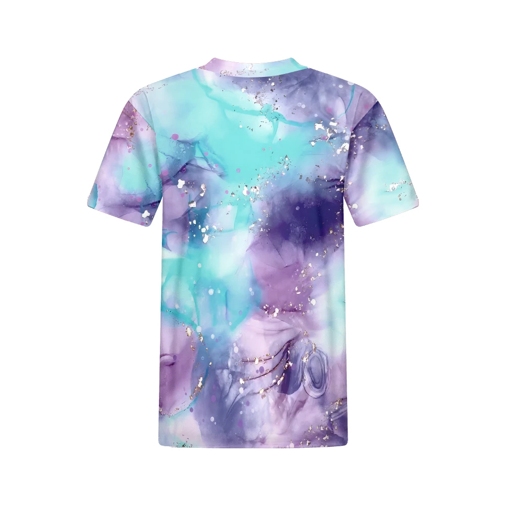 Starry Rainbow Pattern Loose Round Neck Short Sleeve T-shirt Top for Summer Women's Clothing Style Commuting Style Versatile