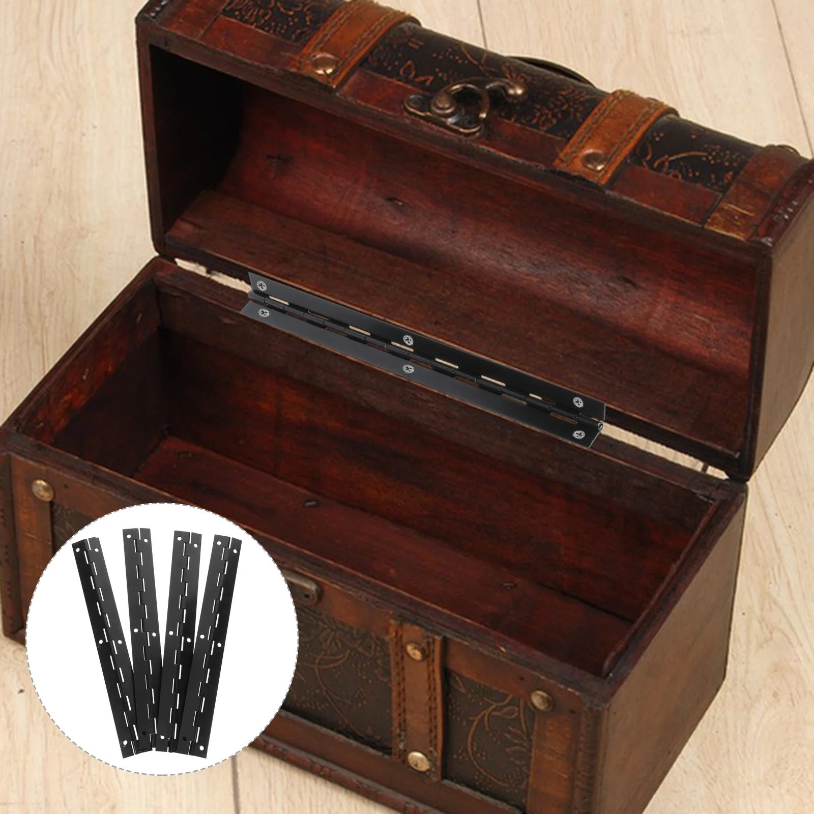 

4Pcs Jewelry Box Hinges Metal Long Piano Hinges Easy Install Durable for Wooden Boxes Crafts Piano Hinge Wood Box Hinge