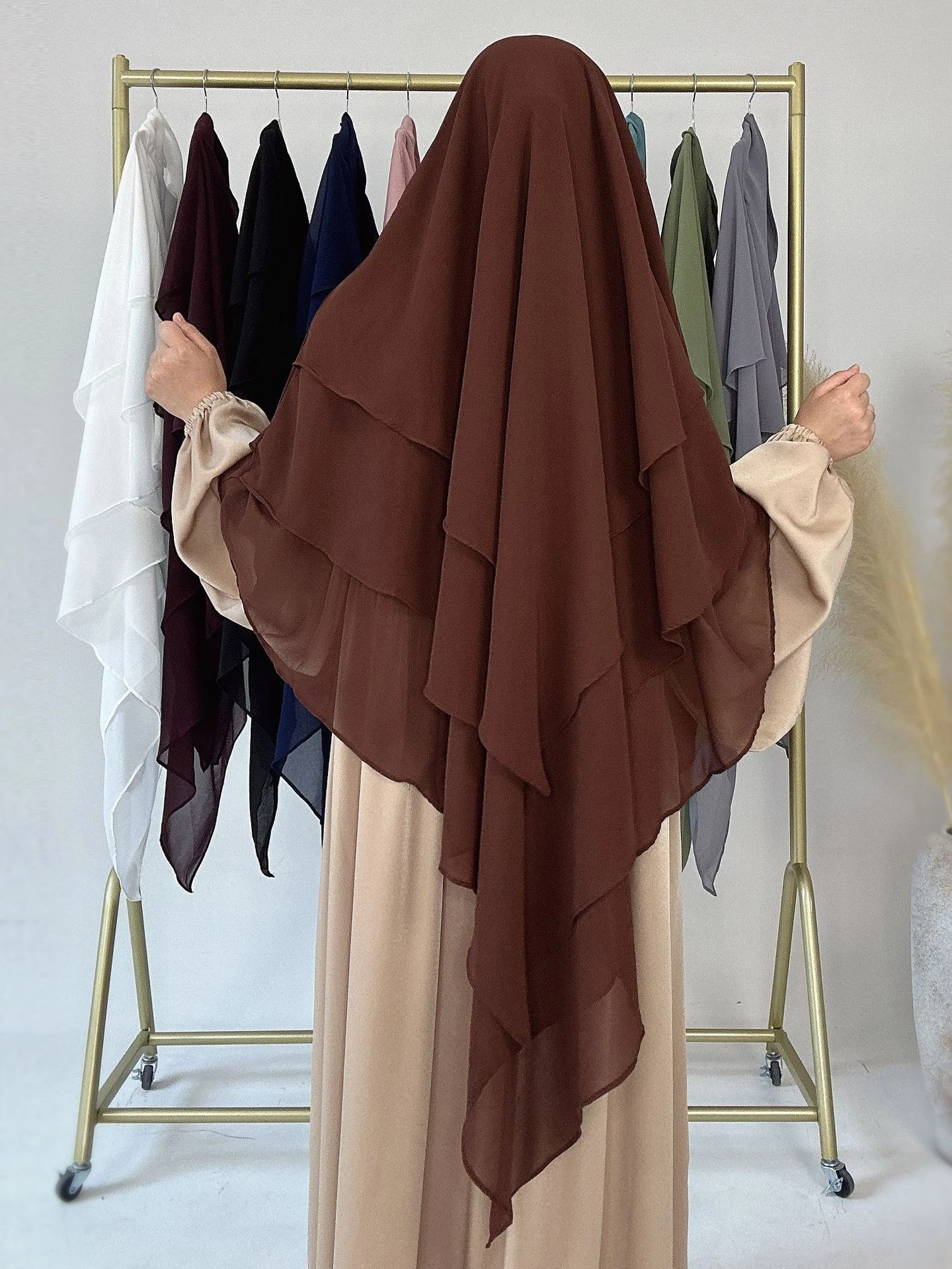 3 Layers Chiffon Long Khimar Women Muslim Hijab Prayer  Eid Hijabs Headscarf Shawl Veil Long Three-Layer Djellaba Niqab