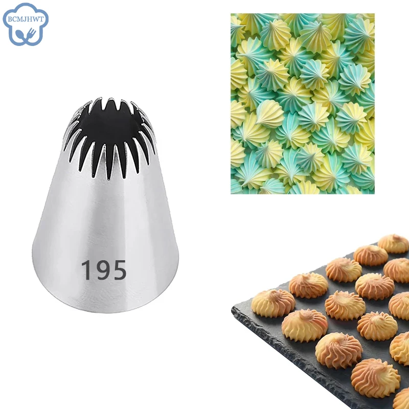 #195 Cake Decorating Nozzle 304 Stainless Steel Icing Baking Pastry Tools Pastry Flower Mout Straight 6-Tooth Cream Nozzle