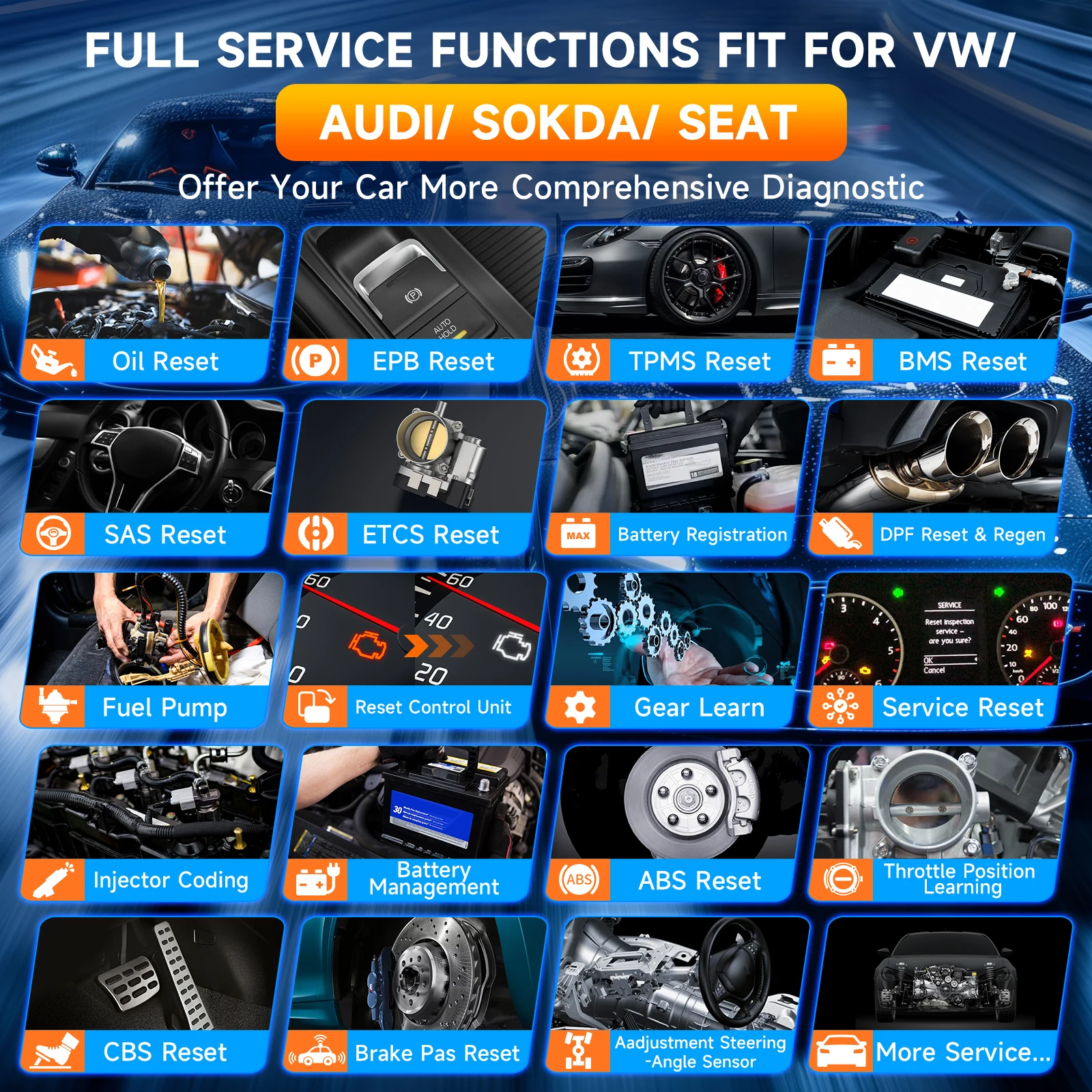 OBD2 Car Diagnostic Tools OBD 2 EOBD Code Reader ABS SRS Oil EPB DPF TPMS Reset Auto Scanner For Audi Skoda Seat Autophix 7610