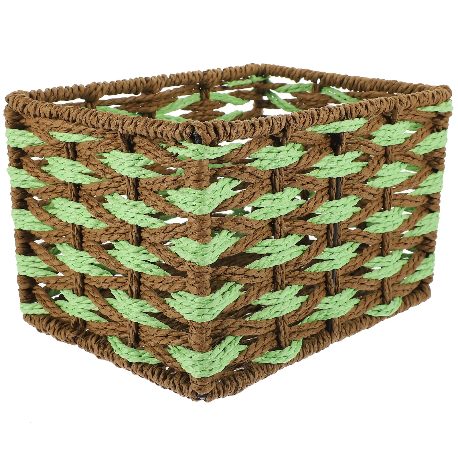 

Woven Storage Baskets Paper Rope Rectangular Bin Green Iron Shelves Multi Functional Household ganizer Kitchen Bedroom Decor