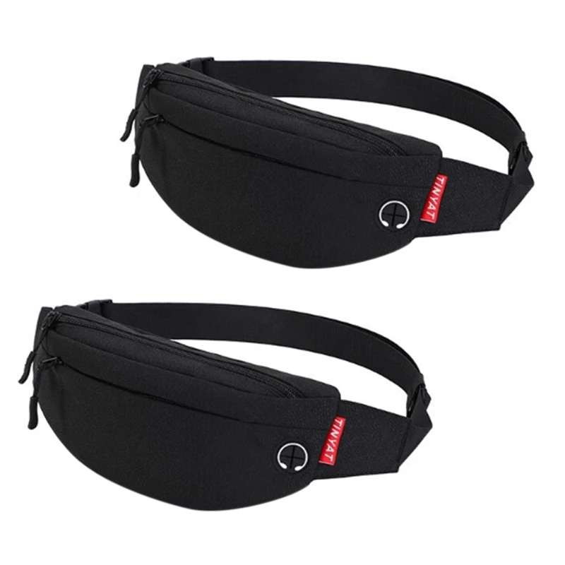 

TINYAT 2X Men Male Waist Bag Purse Casual Large Phone Belt Bag Pouch Travel Phone Bag Fanny Banana Bag Hip 4 Pockets Black