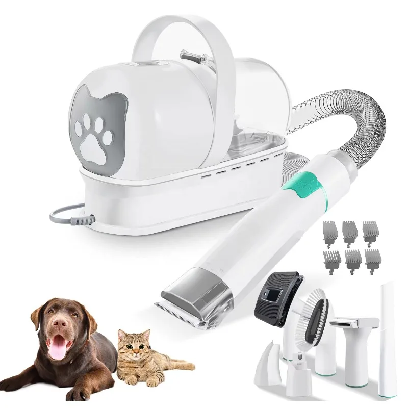 7 in 1 Professional Cat Dog Hair Brush Trimmer Shaver Clipper Scissors Cleaner Tools Pet Grooming Kit with Vacuum Suction