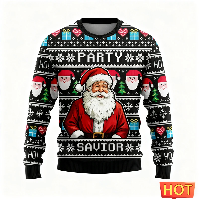 ثلاثية الأبعاد طباعة مضحك سانتا كلوز القبيح عيد الميلاد البلوزات للرجال مضحك الجرافيك بلوزات عيد الميلاد عطلة للجنسين البلوفرات الرجال الملابس #4