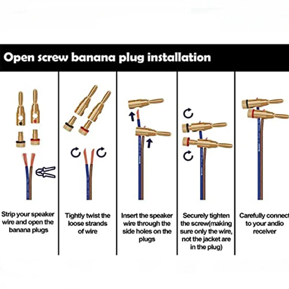 뮤지컬 사운드 스피커 스테레오 케이블 D용 오디오 잭 커넥터, 24K 금도금 플러그, 하이파이 바나나 플러그, 오픈 스크류, 8 개