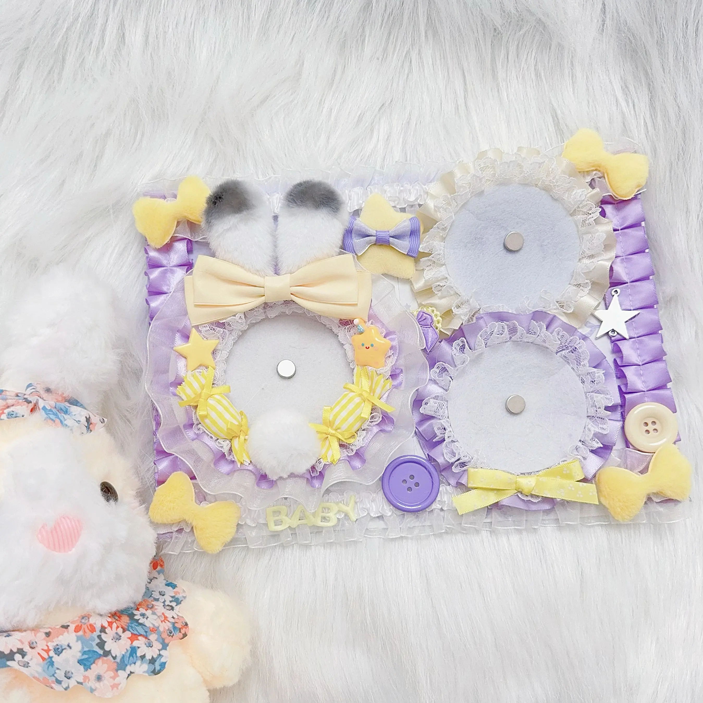 Finished Anime Merchandise Tongban LTA Bag Decorated with Plush Cute Little Bunny Tonnie Deep Space Purple Valley Beauty Pad