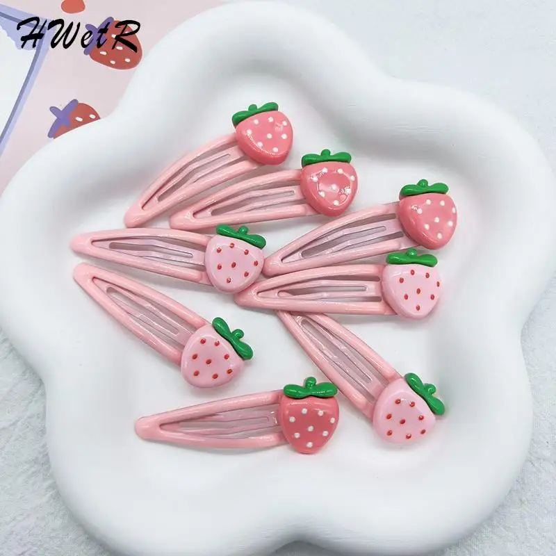 2pcs/set Cute Sweet Strawberry Hairpin Lovely Pink Hair Clips Women Girls Bangs Clips BB Snap Clip Hair Accessories