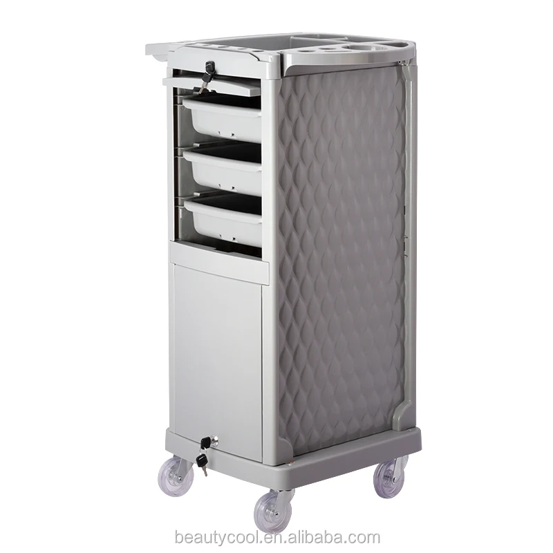 Lockable Salon Trolley, Beauty Equipment Cart with Door, Rolling Storage Cabinet, 4 Wheels, Black, Organizer for Hair Tools