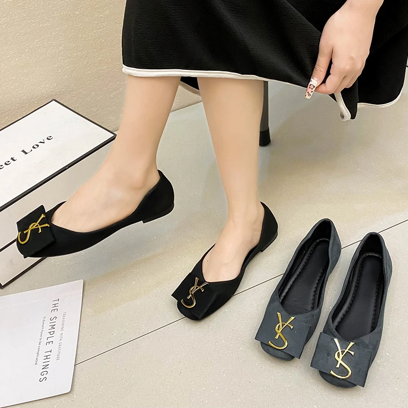 French temperament 2024 spring new lazy flat gentle lady 100 with skirt low heel soft soled bean shoes