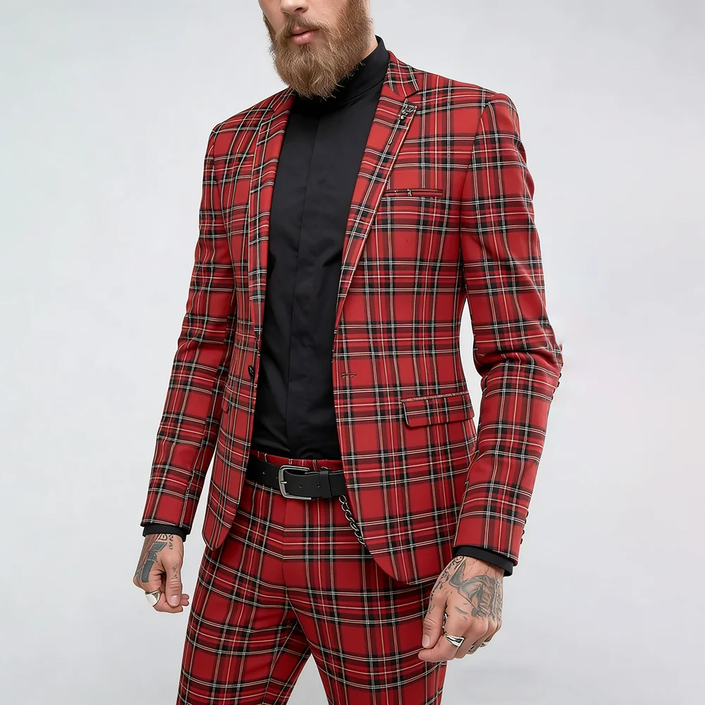 

Мужской костюм-двойка класса люкс в клетку: пиджак и брюки, формальный, однобортный, с отложным воротником, приталенный, высококачественный блейзер 016