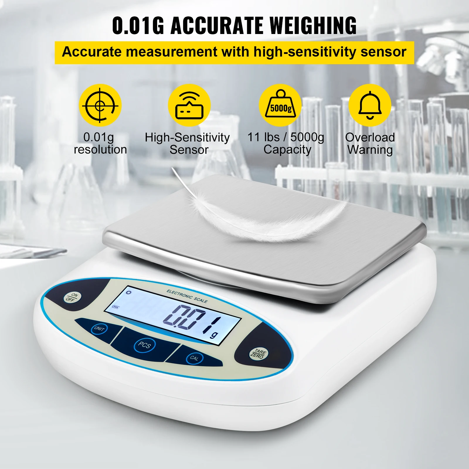 VEVOR Kitchen Scale 5000g x 0.01g Lab Analytical Balance W/ LCD Backlit Screen Digital Weight Mini Precision Pocket Electronic