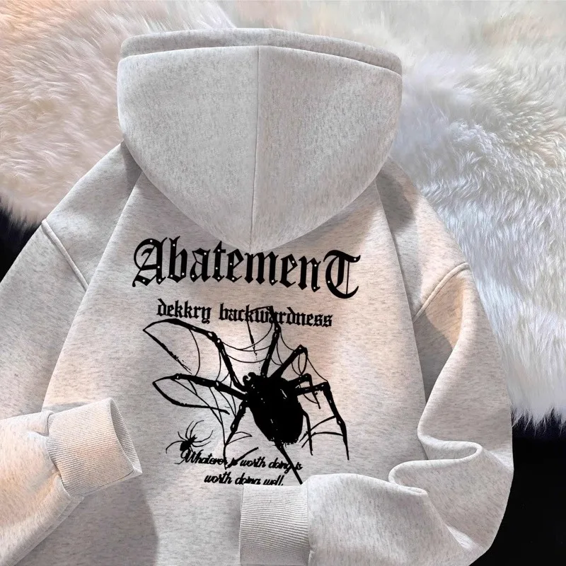 

Extra Large 300 Pou American High Street Spider Print Hoodie Men Winter Thiened Fce Outerwear Trendy Couple Jaet