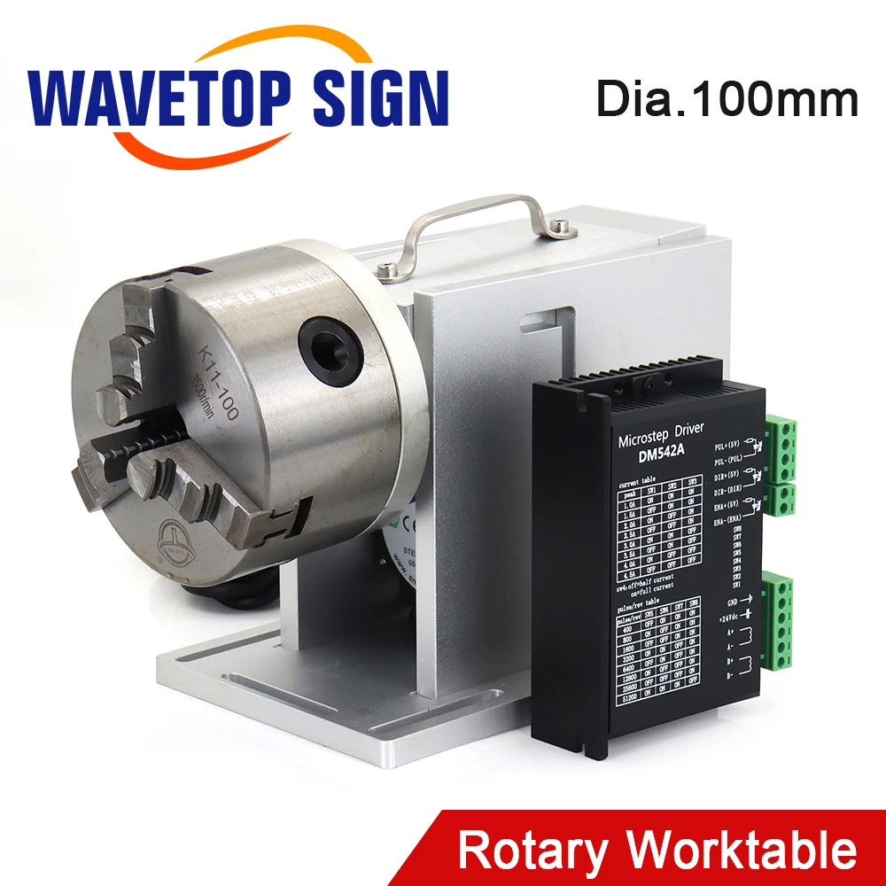 

WaveTopSign Rotary Attachment Diameter 100mm with Three Chuck and Stepper Driver Rotary Worktable for Laser Marking Machine