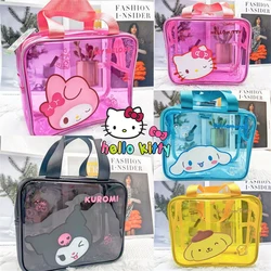 Hello Kitty borsa per il trucco trasparente Sanrio Y2K Organizer borsa per cosmetici a prova di acqua a mano borsa per il lavaggio di grande capacità borsa da toilette