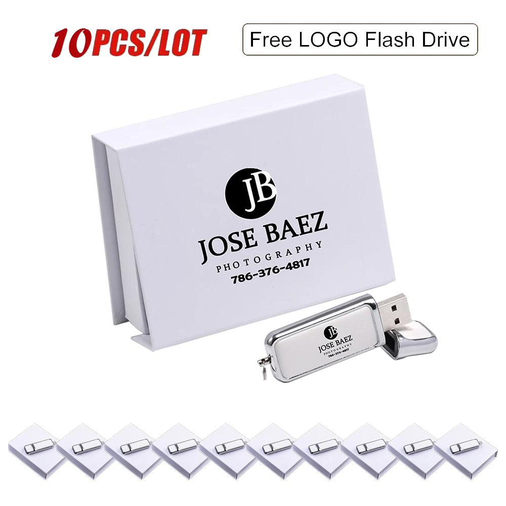 Gifts LOGO 10PCS/LOT Leather USB Flash Drive 128GB Pen Drive 32GB U Disk 4GB Memory Stick Free Color Printing Customized Wedding