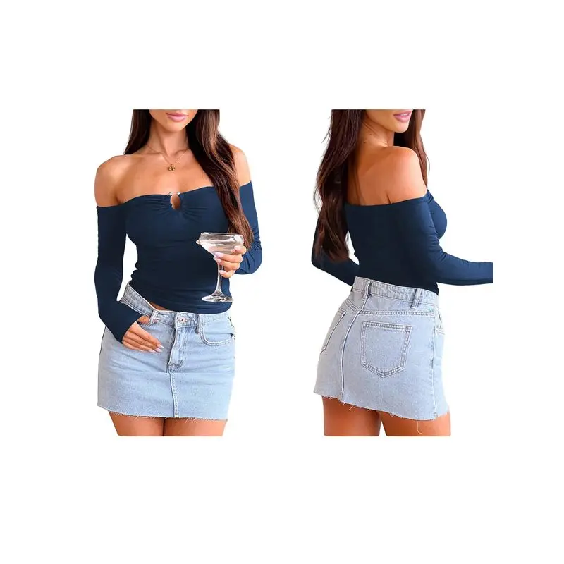 AEF6-Women's Long-Sleeved Off-Shoulder Hollow Tops For Going Out Y2K Autumn Fashion Club Tops Carnival Concert