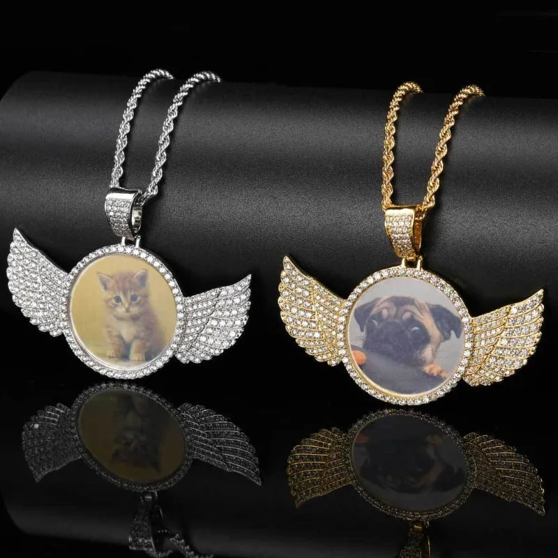 Customized Wings Diamond Inlaid Photo Necklace Personalized Fashion Cool Hip Hop Couple Family Accessories Commemorative Gift - Image 5