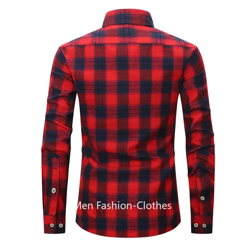 2023 Two Pocket Flannel Shirt Long-Sleeved Chest  Men Casual Plaid Design Printed-Button (USA SIZE S M L XL 2XL)