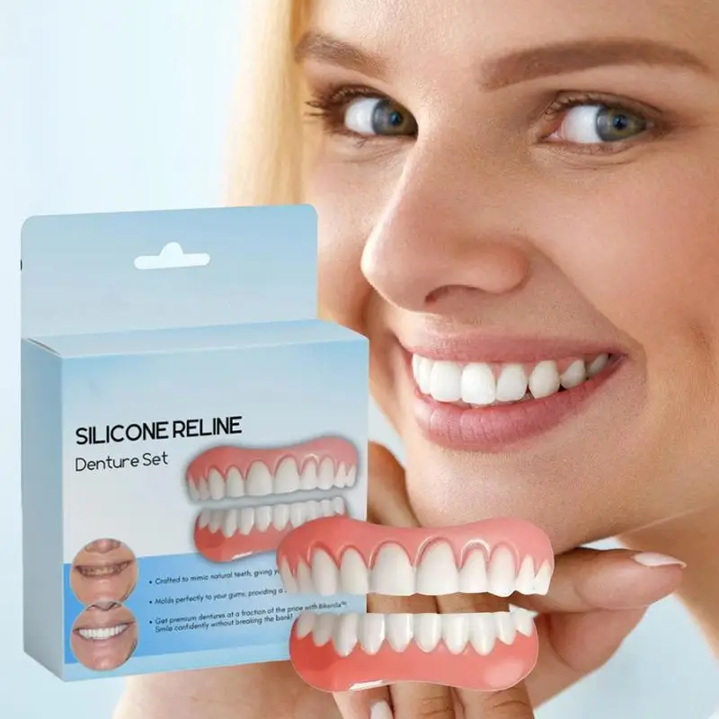 Kit de forro de dentadura de silicone natural, folheados de dentes de encaixe de ajuste confortável, conjunto profissional de reparo de dentes e delineador para adultos