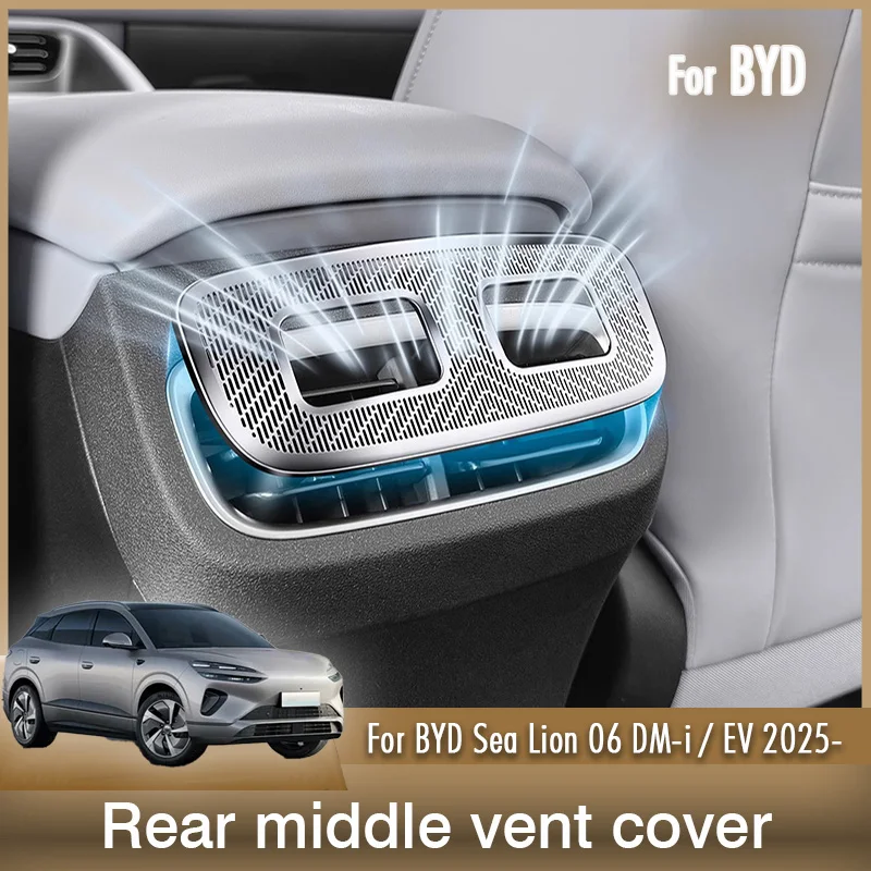 

For BYD Sealion Sea Lion 06 DM-i EV 2025 2026 Car Rear Middle AC Vent Dust Cover stainless steel Grille Decoration Protector