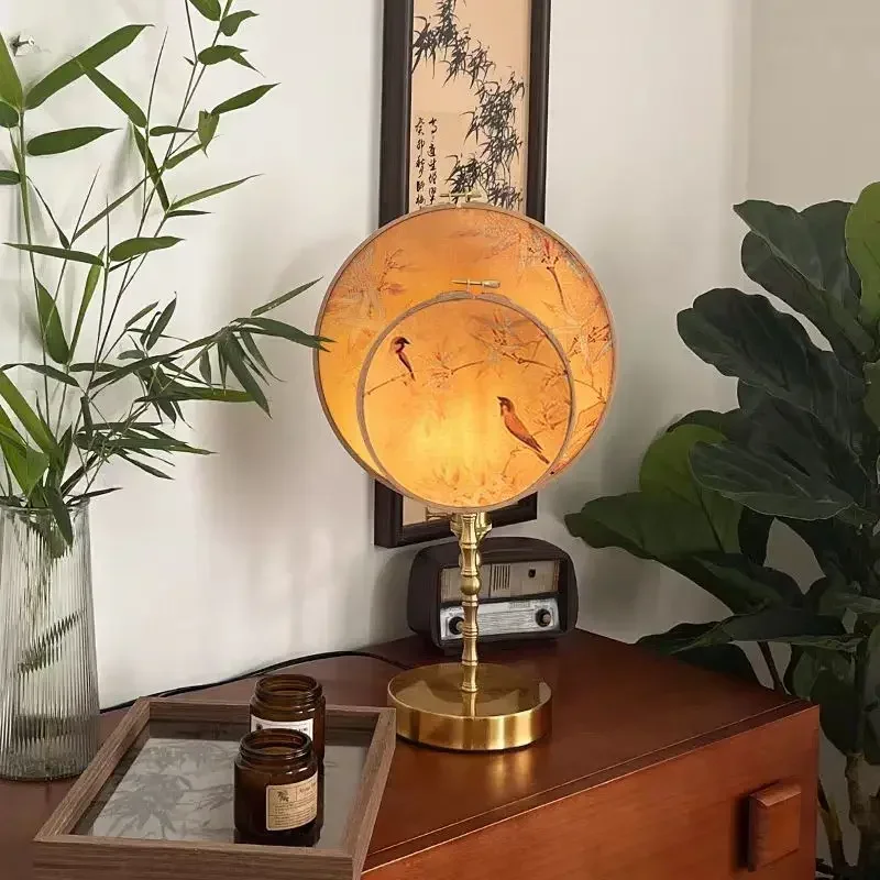 DSA--Chinese  lamp bedroom bedside table Chinese style tea room study retro group fan ornament