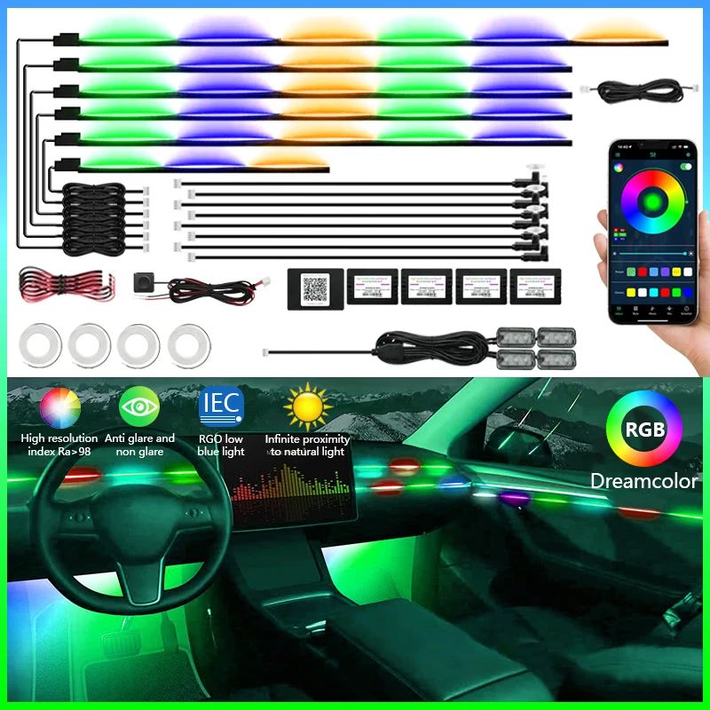 

22 In 1 Neon Lighting Ambient Light Acrylic Strip light Car Led Light Interior Atmosphere Lights Decoration Lamp APP Comtrol