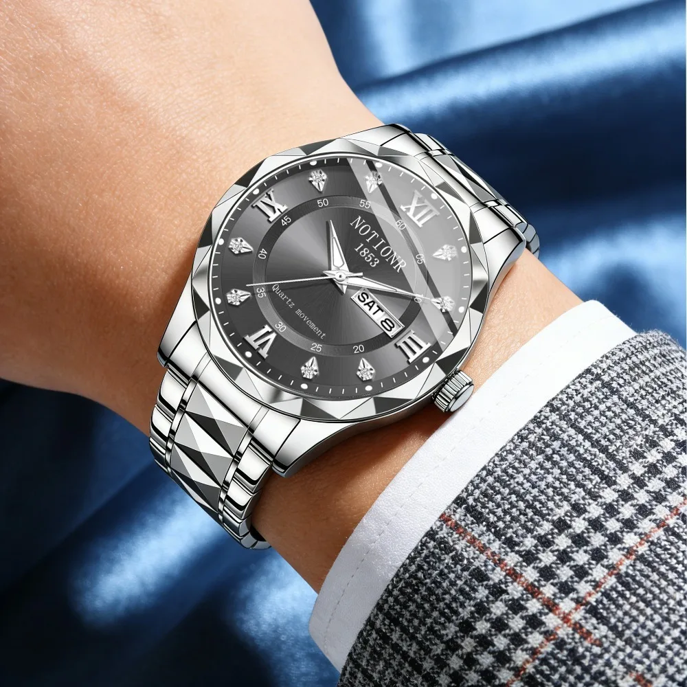 New Stainless Steel Men'S Quartz Watch Date Calendar, Sports Casual Business Resent, black gift box - view 4