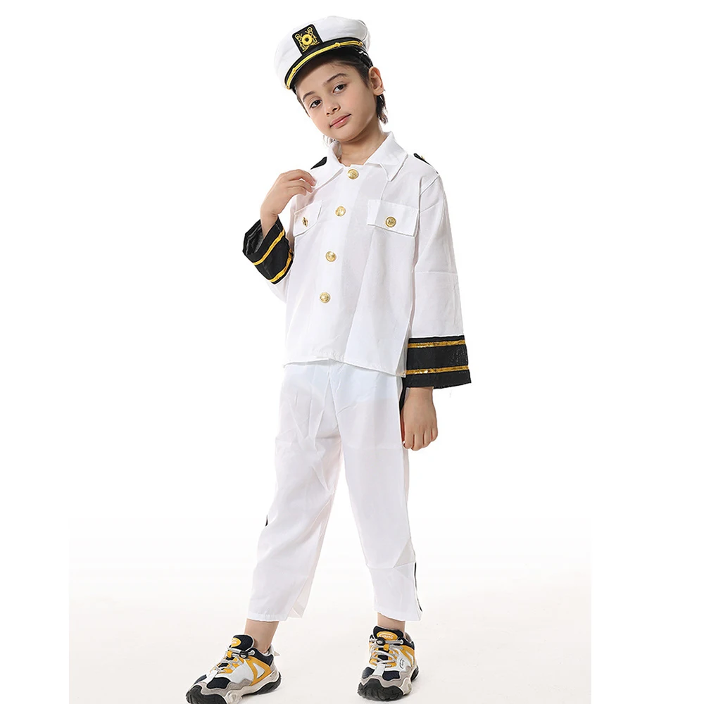 Halloween Sailor Cosplay Costumes For Children Kids Boys Girls Captain Seaman Mariner Themed Party Role Playing Costumes Set