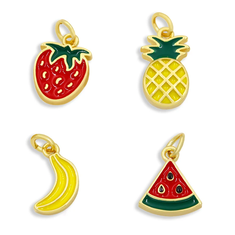 Clearance Cute DIY Brass Huggie Earrings Charms For Jewelry Making Cute Tiny Enamel Strawberry Charms For Bracelet Chma041